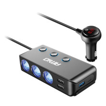 Cigarečių žiebtuvėlio skirstytuvas, trišakis, voltmetras, USB įkroviklis, USB-C, 12 V, 24 V, AMIO-03781