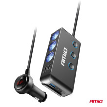 Cigarečių žiebtuvėlio skirstytuvas, trišakis, voltmetras, USB įkroviklis, USB-C, 12 V, 24 V, AMIO-03781