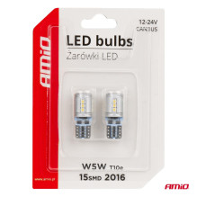 LED CANBUS Bulbs T10e W5W 15x2016 SMD White 12V 24V AMIO-03723