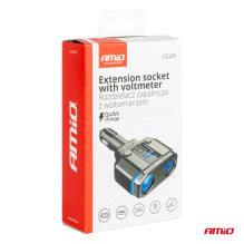 Cigarečių žiebtuvėlio lizdo skirstytuvas PD30W PD20W QC3.0 12V 24V + voltmetras AMIO-04174