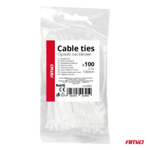 White cable ties 2.5×100mm 100 pcs AMIO-04305