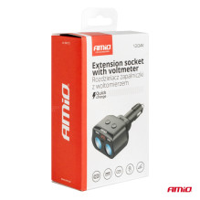 Cigarečių žiebtuvėlio lizdo skirstytuvas 2x USB 1x USB-C 12V 24V + voltmetras AMIO-04173