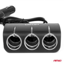 Cigarečių žiebtuvėlio lizdo skirstytuvas su įkrovikliu ir lempute 12V 24V 120W 80cm AMIO-04360