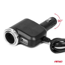 Cigarečių žiebtuvėlio lizdo skirstytuvas su įkrovikliu ir lempute 12V 24V 120W 80cm AMIO-04360