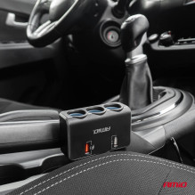 Cigarečių žiebtuvėlio lizdo skirstytuvas su įkrovikliu 2x USB-A QC3.0 12V 24V 120W 80cm AMIO-04364