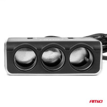 Cigarečių žiebtuvėlio lizdo skirstytuvas su įkrovikliu 2x USB-A QC3.0 12V 24V 120W 80cm AMIO-04364