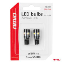 LED CANBUS Bulbs T10 W5W 5SMD 3030 White 12V 24V AMIO-04239