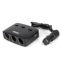 Cigarečių žiebtuvėlio lizdo skirstytuvas su įkrovikliu 2x USB-A ĮJUNGTA / IŠJUNGTA LED 12V 24V 100W 70cm AMIO-04363