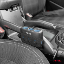 Cigarette lighter socket splitter with charger 2x USB-A ON / OFF LED 12V 24V 100W 70cm AMIO-04363
