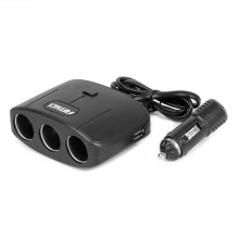 Cigarečių žiebtuvėlio lizdo skirstytuvas su įkrovikliu 2x USB-A ĮJUNGIMAS / IŠJUNGIMAS 12V 24V 100W 70cm AMIO-04362