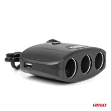 Cigarečių žiebtuvėlio lizdo skirstytuvas su įkrovikliu 2x USB-A ĮJUNGIMAS / IŠJUNGIMAS 12V 24V 100W 70cm AMIO-04362