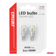 LED CANBUS lemputės T10 W5W 2SMD 3570 baltos 12V 24V AMIO-04256