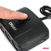 Cigarečių žiebtuvėlio lizdo skirstytuvas su įkrovikliu 2x USB-A ĮJUNGIMAS / IŠJUNGIMAS 12V 24V 100W 70cm AMIO-04362