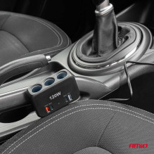 Cigarette lighter socket splitter with charger 2x USB-A 1x USB-C QC4.0 12V 24V 120W 80cm AMIO-04366