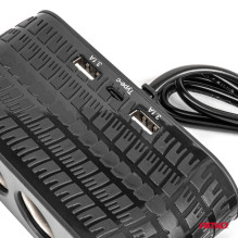 Cigarečių žiebtuvėlio lizdo skirstytuvas su įkrovikliu 2x USB-A 1x USB-C 12V 24V 120W 80cm AMIO-04367
