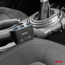 Cigarette lighter socket splitter with charger 2x USB-A 1x USB-C 12V 24V 120W 70cm AMIO-04361