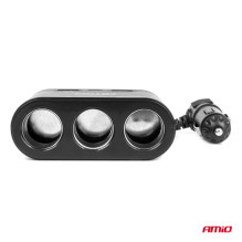 Cigarette lighter socket splitter with charger 2x USB-A 1x USB-C 12V 24V 120W 70cm AMIO-04361