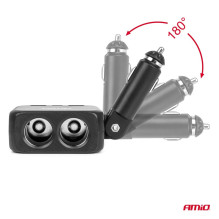 Cigarečių žiebtuvėlio lizdo skirstytuvas su įkrovikliu 2x USB-A 1x USB-C 12V 24V 100W 180° AMIO-04357