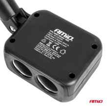 Cigarette lighter socket splitter with charger 2x USB-A 1x USB-C 12V 24V 100W 180° AMIO-04357