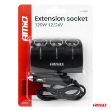 Cigarette lighter socket splitter 12V 24V 120W 80cm AMIO-04359