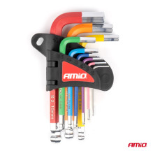 Šešiakampiai šešiakampiai raktai su rutuliuku, trumpi šešiakampiai raktai, 9 dalių rinkinys, S2 AMIO-04298