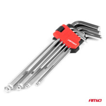 HEX Allen keys with ball, extra long Allen keys, CRV set, 9 pcs. AMIO-04303