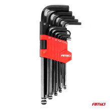 HEX Allen keys with ball, long Allen keys, CRV set, black, 13 pcs. AMIO-04304