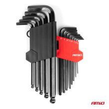 HEX Allen keys with ball, long Allen keys, CRV set, black, 13 pcs. AMIO-04304