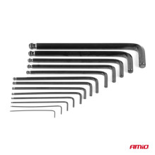 HEX Allen keys with ball, long Allen keys, CRV set, black, 13 pcs. AMIO-04304
