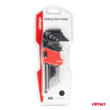 HEX Allen keys with ball, long Allen keys, CRV set, black, 13 pcs. AMIO-04304