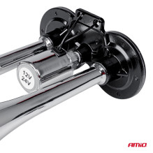 Garsinis signalas, dviguba fanfara, chromuotas, 12V, 24V, AMIO-03617