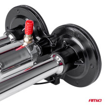 Horn, sound signal, double fanfare, chrome, 12V, 24V, AMIO-03617