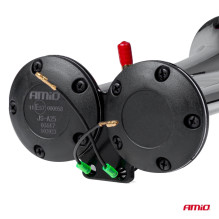 Horn, sound signal, double fanfare, chrome, 12V, 24V, AMIO-03617