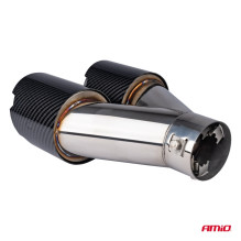 Exhaust muffler tip, stainless steel, double, left, carbon, AMIO-04069