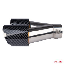 Exhaust muffler tip, stainless steel, double, left, carbon, AMIO-04069