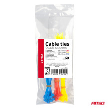 Multicolored plastic cable ties, set of 60 AMIO-04313