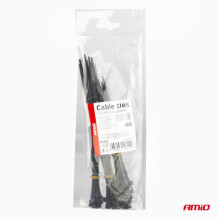 Juodi plastikiniai kabelių raiščiai, trumpi, 60 vnt. rinkinys AMIO-04314