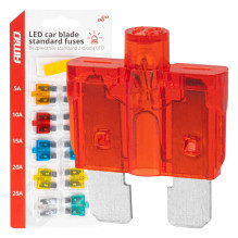 Standartiniai automobilių saugikliai su LED diodu, 10 vnt. AMIO-04341