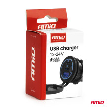 Car charger with USB sockets, waterproof, with USB switch + 2x USB-C QC3.0 12V 24V AMIO-04596