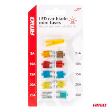 Mini automobilių saugikliai su LED diodais, 10 vnt. AMIO-04340