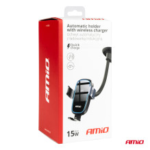 Uchwyt do samochodu na telefon szybę kokpit deskę ładowarka indukcyjna 15W AMIO-03780