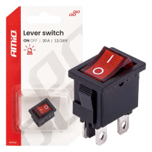 Rocker switch with red illumination 20A 12V 24V AMIO-04440
