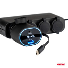 Szybka ładowarka samochodowa ze zwijanym kablem 50W PD30W PD20W + QC3.0 USB-A USB-C AMIO-04176