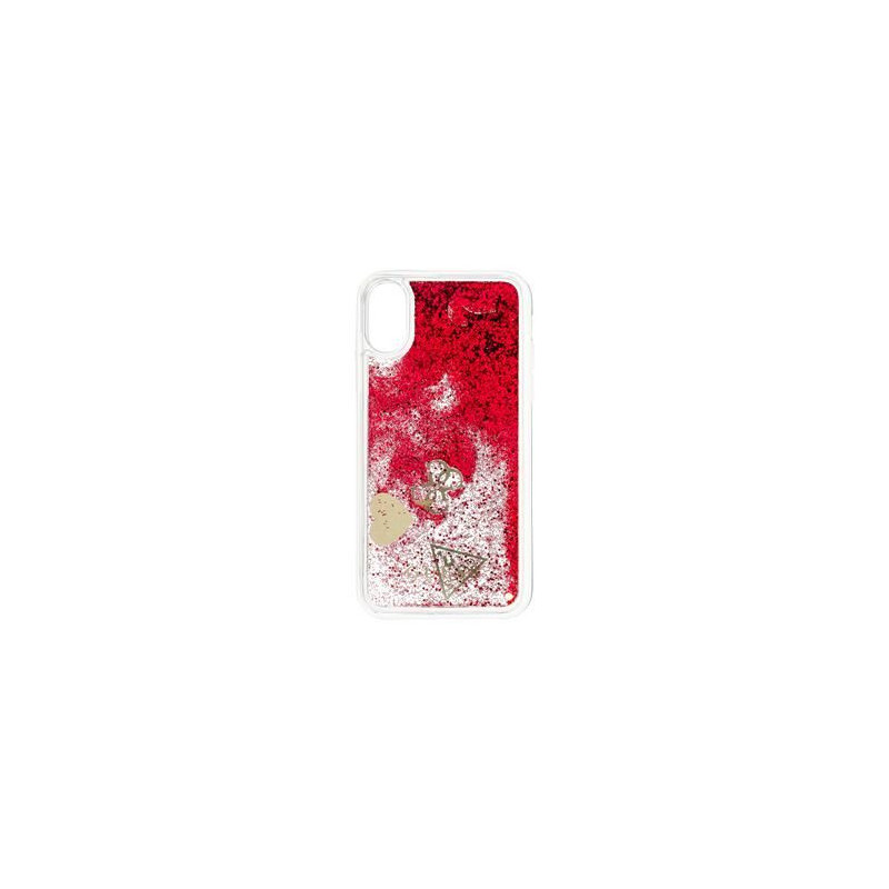 Guess Apple iPhone X / XS Glitter Hearts Case Rapsberry