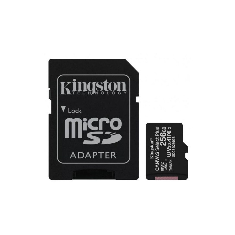 256GB Atmiņas karte MICRO SDXC Kingston Canvas ar SD adapteri, UHS-I, U3, V30