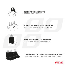 Pokrowce samochodowe na fotele uniwersalne zestaw przód do samochodów dostawczych SC01 AMIO-04601