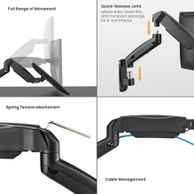 17"-32" monitoriaus spyruoklinis sieninis laikiklis, juodas