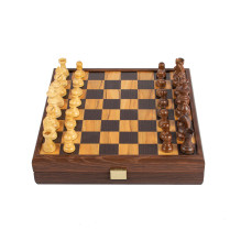 Manopoulos Olive Burl Chess Set 27x27cm With Staunton Chess Pieces