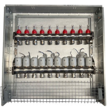 Underfloor heating manifold 10 circuits with thermal actuators NC AC230V and flow meters