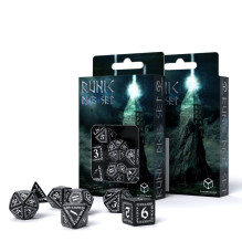Game Dice Set - Runic Dice 7 Black Plastic With White Inscriptions 45g